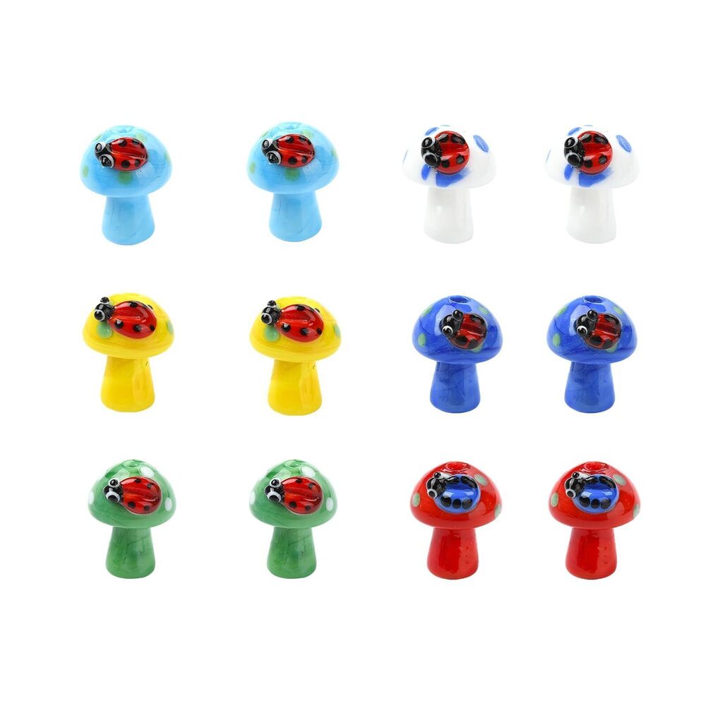 1394 12 pcs 6 Colors Mushroom Ladybug Lampwork Beads Animal Insect Ladybird